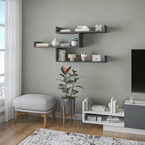 Miniatura 4 de Ada Home Decor Wilton Modern - Estantería de pared color antracita, 26 pulgadas de alto x 47 pulgadas de ancho x 9 pulgadas de profundidad