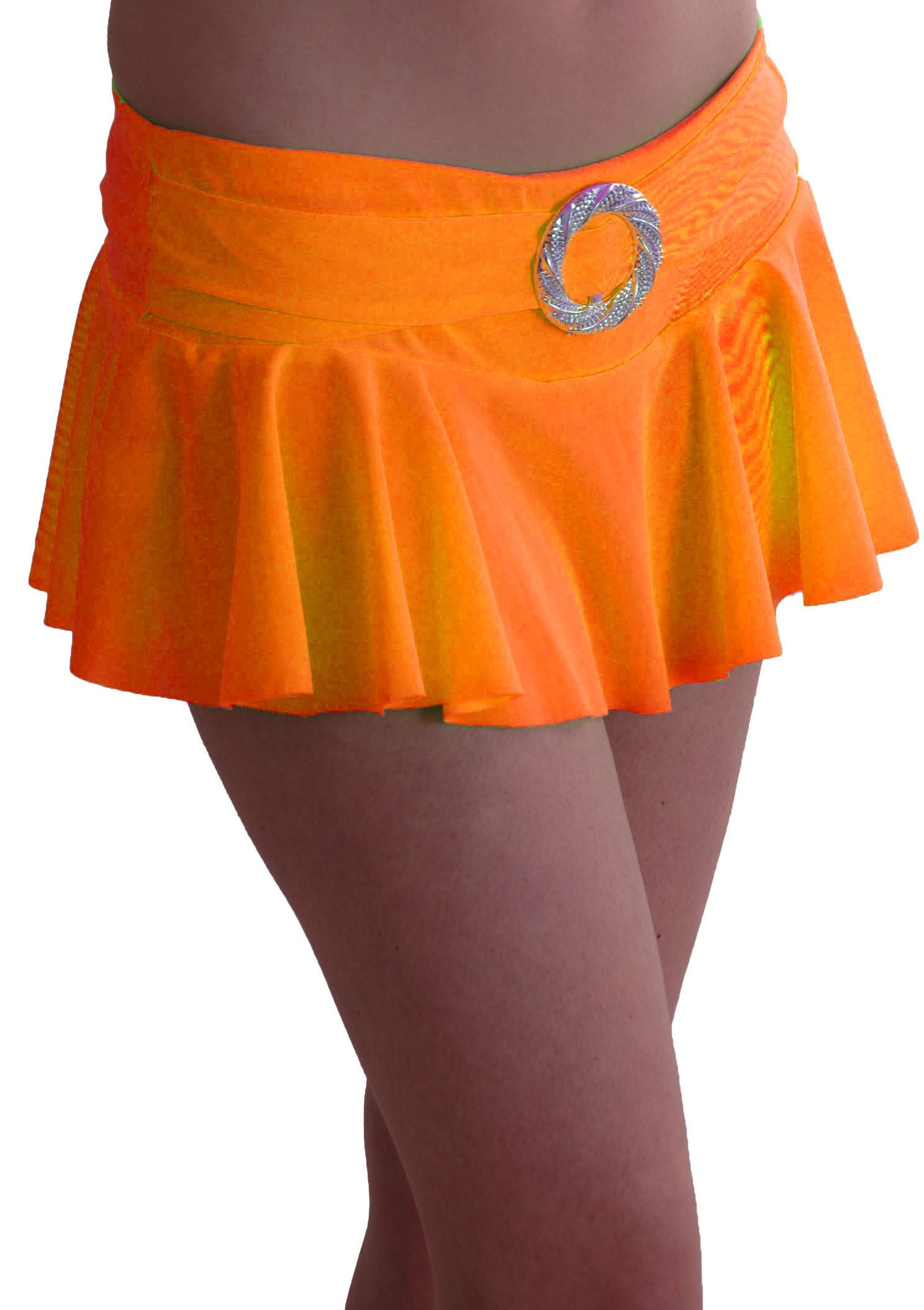 Eye Catch TM - Cynthia Neon Buckle Ruffle Short Club Party Slinky Stretch Skirt Orange S/M