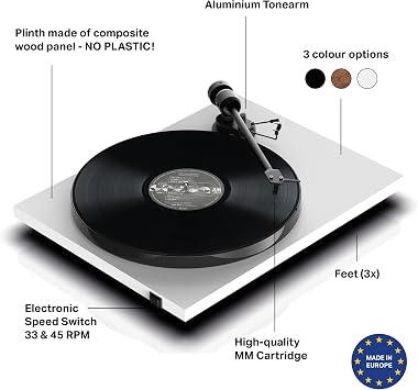 Pro-Ject E1, Plug & Play Entry Level Record Player with OM5e and 33/45 electronic speed switch (White)