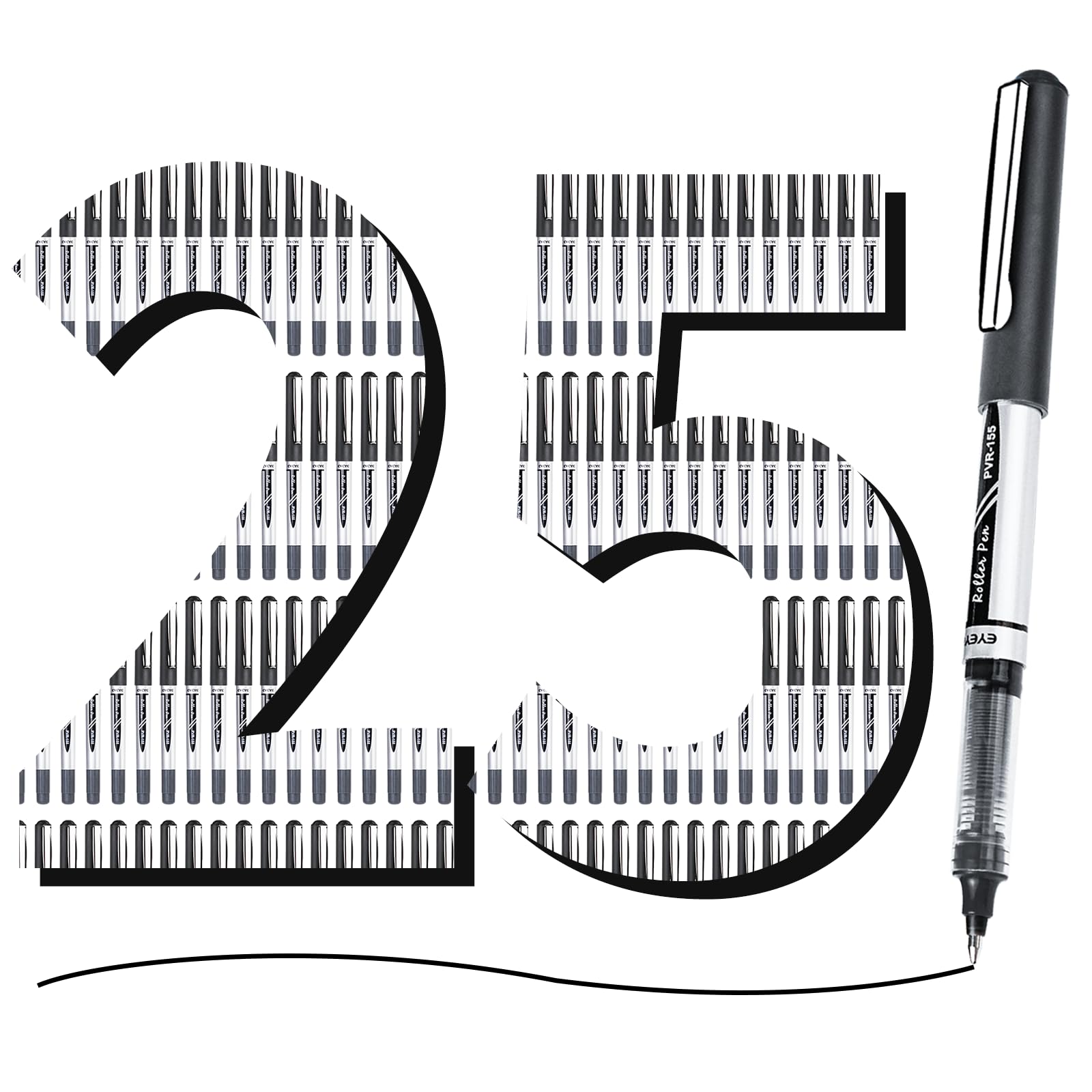 EYEYE 0 7mm Black Roller Ball Pens 25 Pack Medium Point Rollerball Pen Quick Dry Liquid Ink Pens — view 2