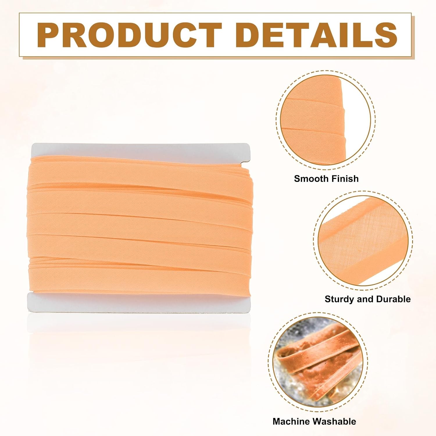 YELARXI Double Fold Bias Tape, Cotton Polyester Bias Tape for Sewing Edge Reinforcement Seam Binding 1/2 Inch 10 Yards Fit for Seaming Quilting Hemming Garment Sewing - (Apricot)