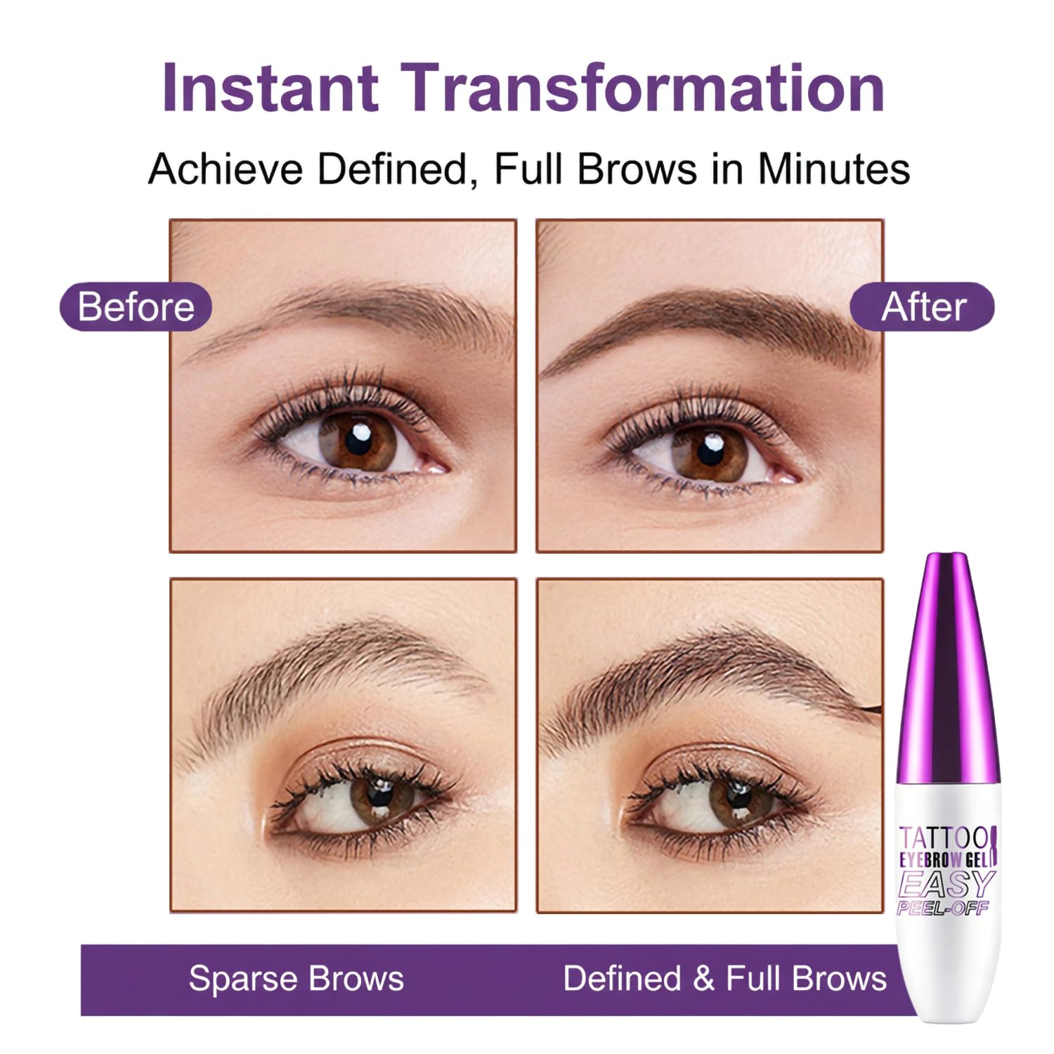 Peel Off Tattoo Brow Tint Gel - 2pcs Brown Eyebrow Kit, Waterproof, Transfer-Proof & Sweatproof, Quick Peel Formula for Natural Fuller Brows, Mother's Day Gifts for Women All Skin Types