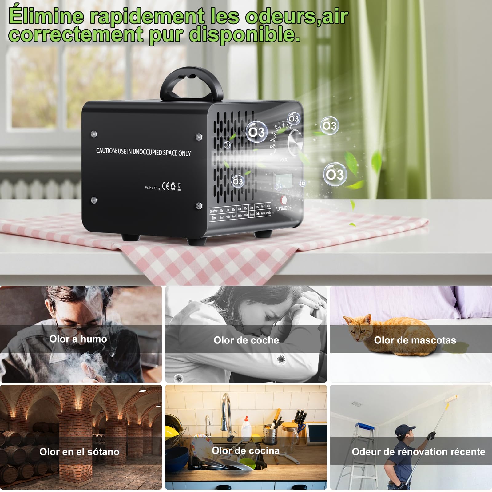 Generatore di Ozono Casa 40000 mg/h, Ozonizzatore Portatile Professionale con Timer 120 Min, Purificatore d'aria all'Ozono O3 Fino a 300㎡ Perfetto per Uffici, Hotel, Ristoranti, Veicoli e Altro Ancora