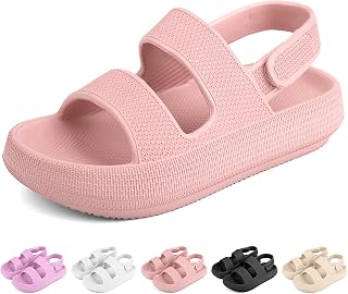 Kids Cloud Sandals Boys Girls Slip on Flat Slides Sandals EVA Summer Quick Drying Pillow Slipper With Hook Loop Back Strap