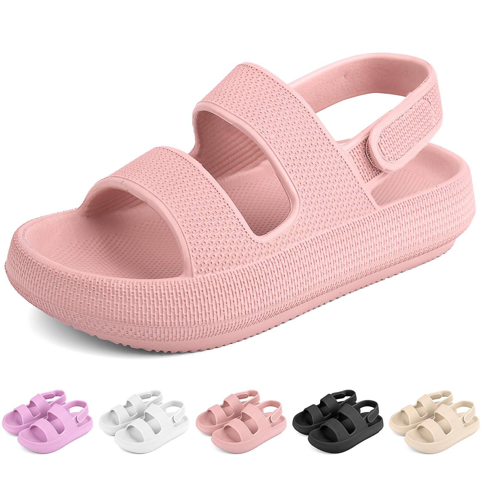 Kids Cloud Sandals Boys Girls Slip on Flat Slides Sandals EVA Summer Quick Drying Pillow Slipper With Hook Loop Back Strap 1 Little Kid Pink