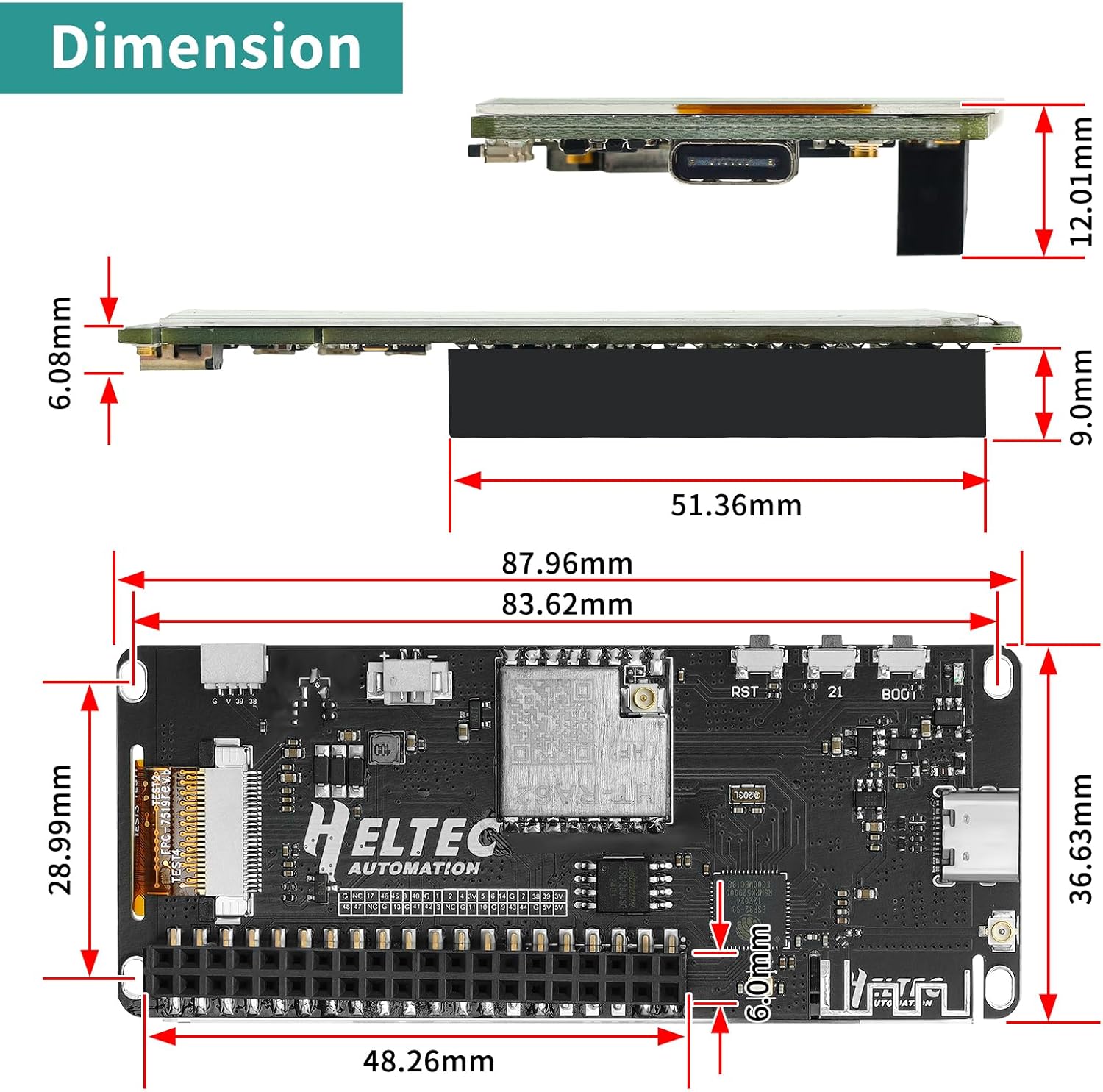 Dimensions of the Vision Master E290 Development Board