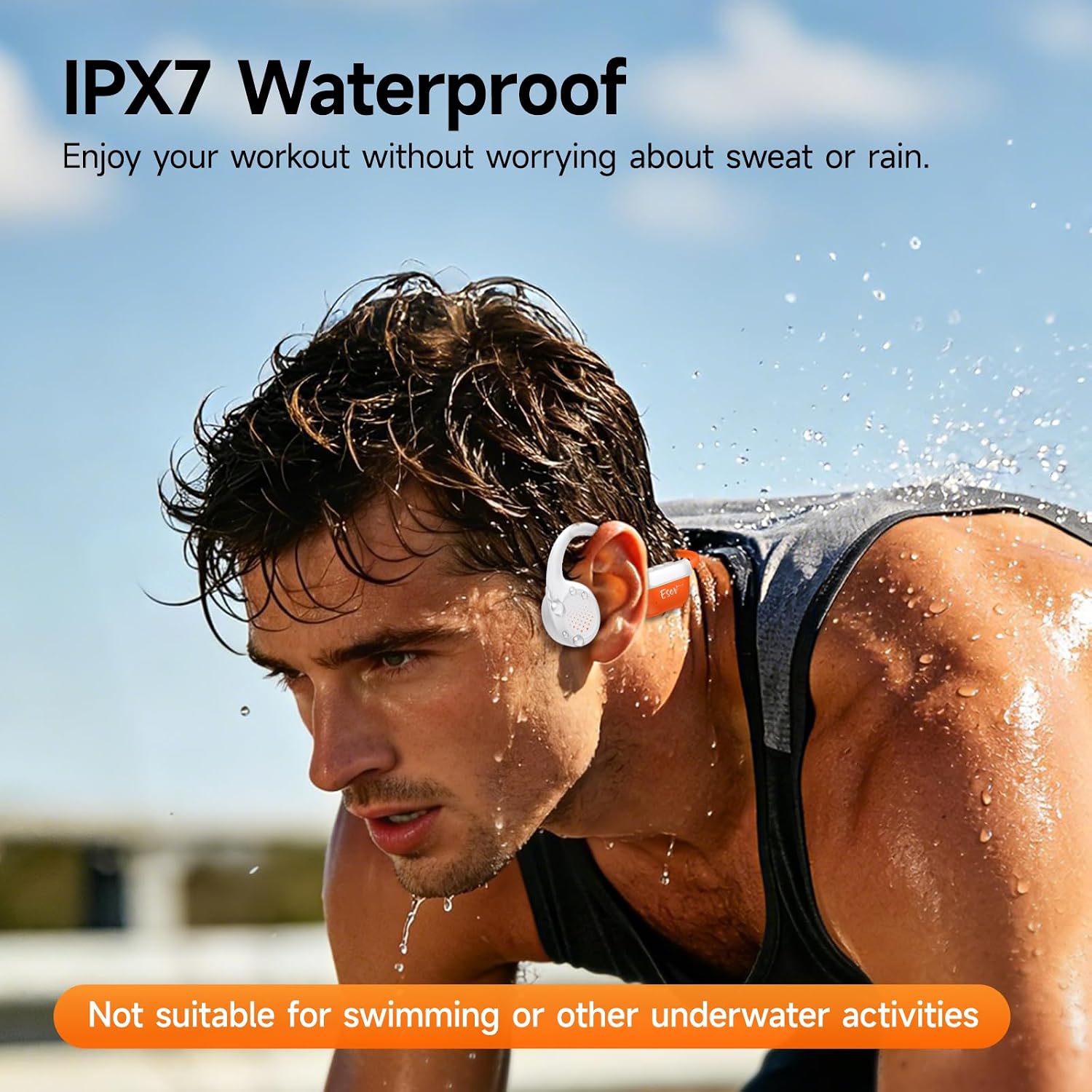 esonstyle Bone Conduction Headphones Bluetooth 6.0 - IPX7 Waterproof Bone Conduction Headphones with Mic,Wireless Open Ear Earbuds for Running Walking Cycling (Orange)