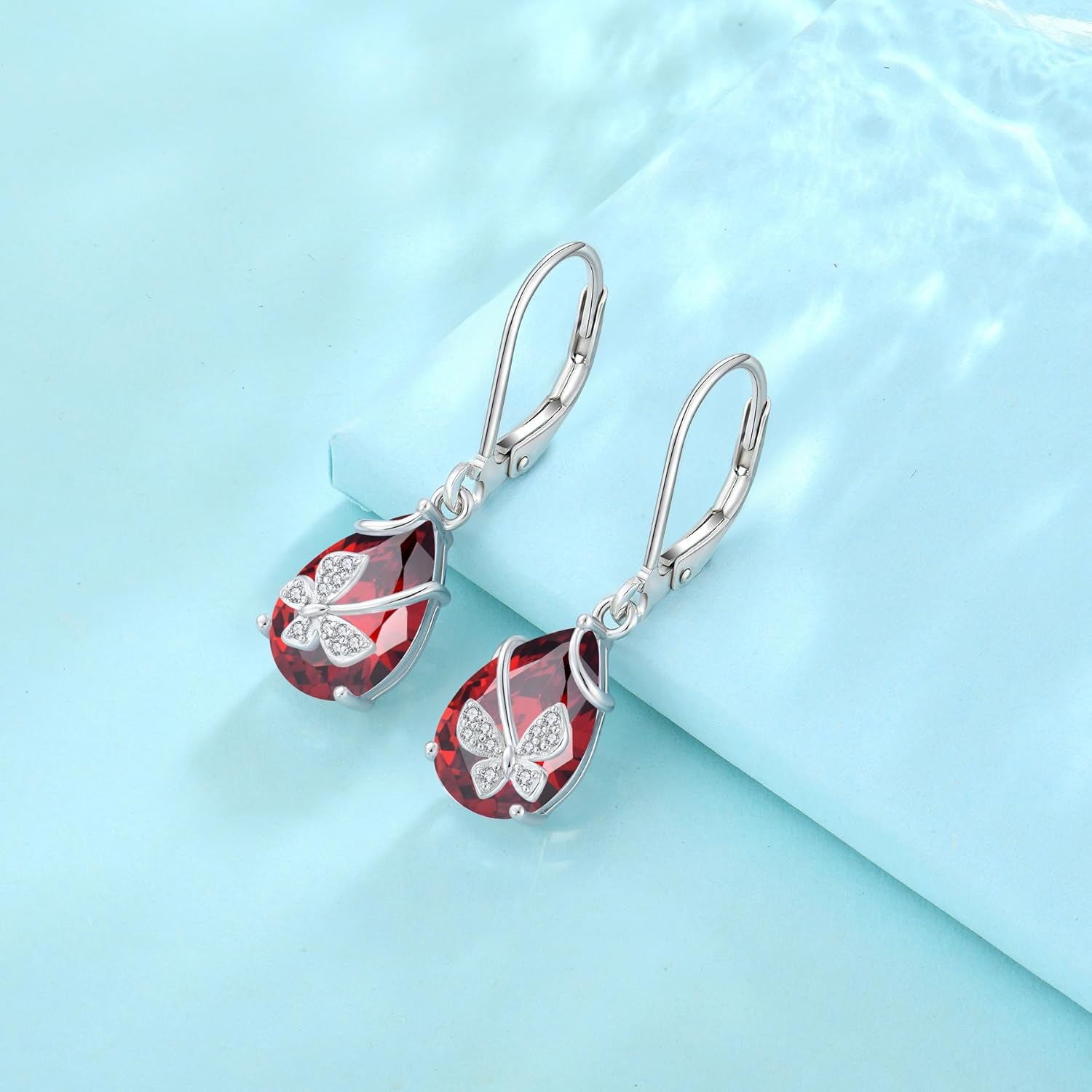 Butterfly Drop Dangle Earrings 925 Sterling Silver Teardrop Leverback Earrings Birthstone Jewelry for Women
