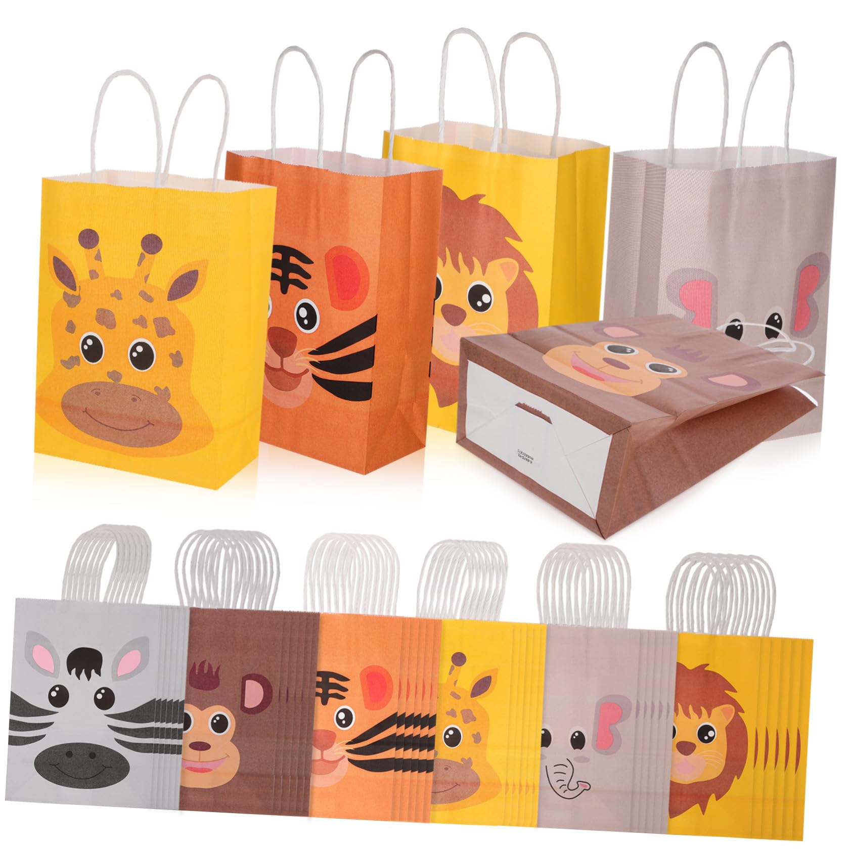 FONDOTIN Geschenktüten Vielseitige Partytüten aus Kraftpapier 24 Stück mit Tiermotiven Größe 21x15x8cm und Henkeln für Kindergeburtstage für Shower und Einzelhandel