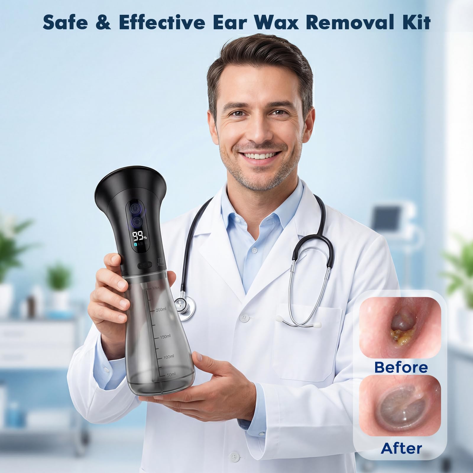 Nettoyeur Oreille, JDZ Nettoyage Oreille Rechargeable à Double Réservoir, IPX7 Étanche Nettoyeur Oreilles Adultes avec 12 Embouts Auriculaires, Nettoie Oreilles à 3 Modes
