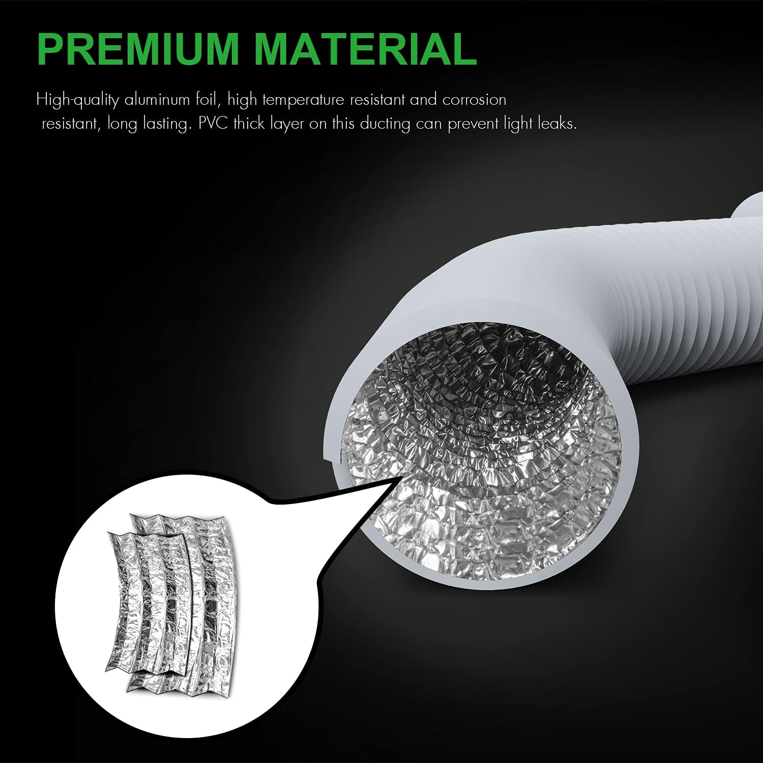 iPower Flexible 4 Inch 8 Feet Aluminum Ducting 4 Layer Protection Dryer Vent Hose for HVAC Heating Cooling Ventilation and Exhaust, 2 Clamps Included, White