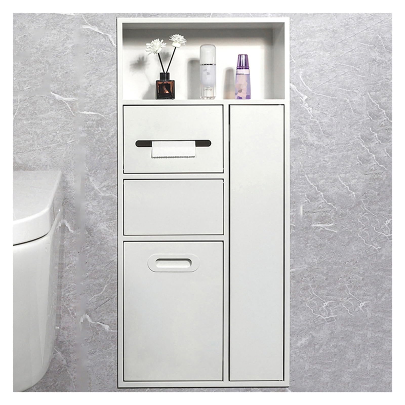 QUSYZD Stainless Steel Shower Nich, Recessed Shower Niche Trash Can Holder, Built-in Shampoo Storage Shelf for Bathroom Storage/Shampoo/Toiletries,White-40x86x14cm/15.74x33.85x5.51in