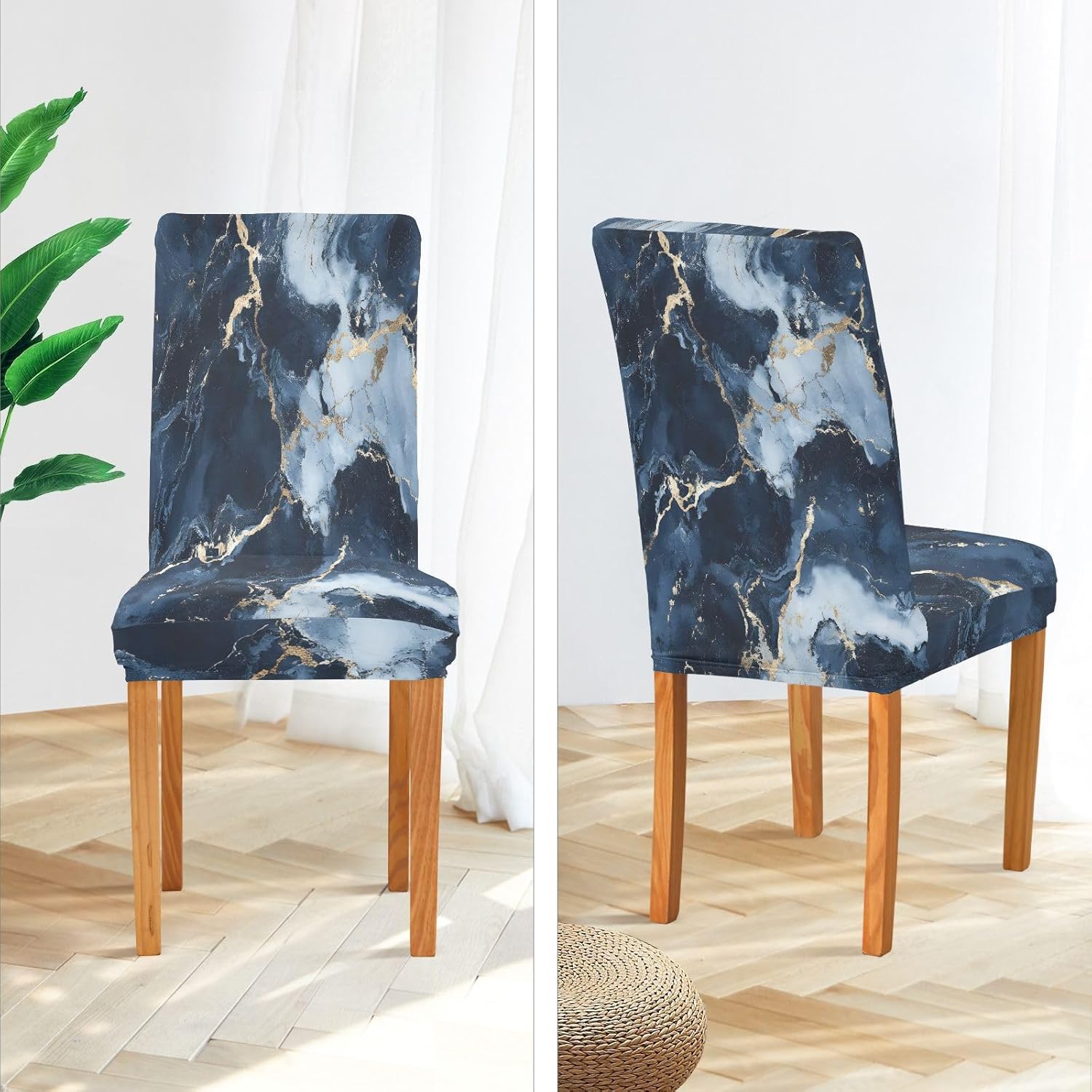 ALAZA Chair Covers for Dining Room, Dark Blue Marble Stretch Chair Cover Sets Chair Protector Removable Washable for Ktichen Restaurant Hotel