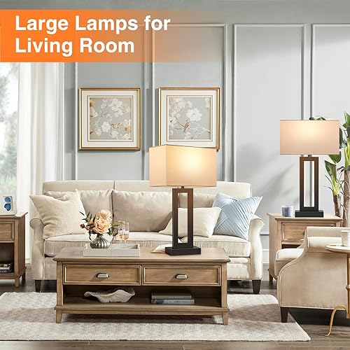 Miniatura 4 de Lámparas modernas de 22 pulgadas de alto para sala de estar, lámparas táctiles para mesa de luz con USB C + A, regulables con 3 niveles, para mesas