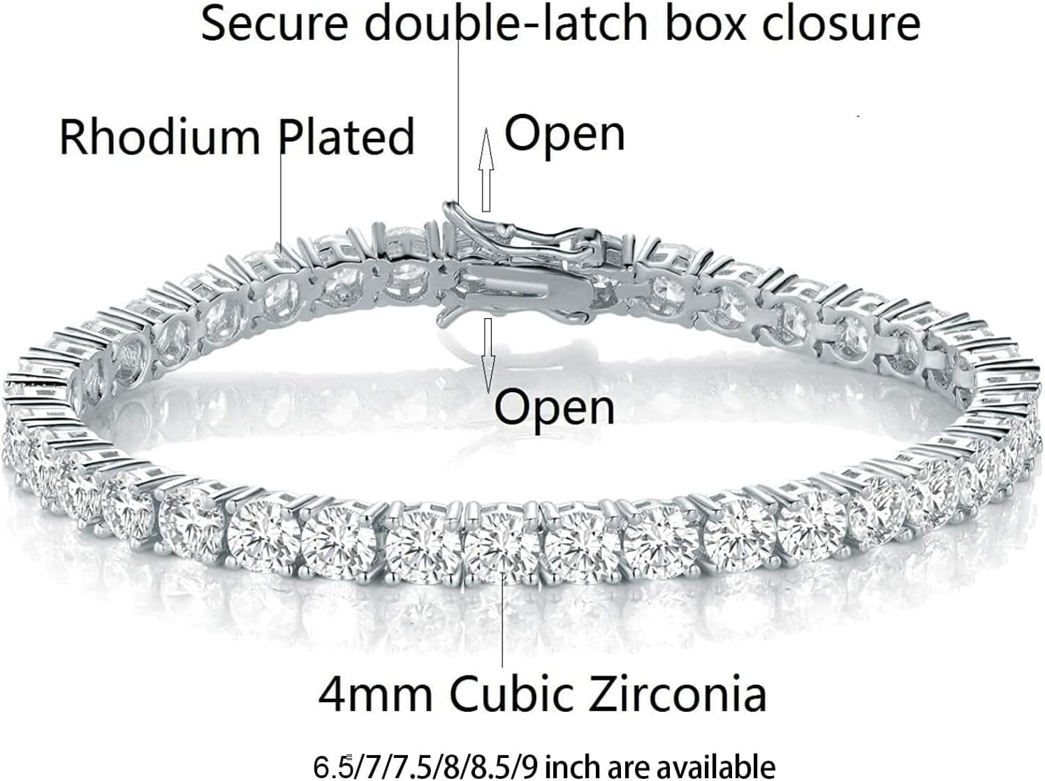 18k White Gold Plated CZ Tennis Bracelet, 4MM Cubic Zirconia Charm Bracelet for Women Men - Image 4