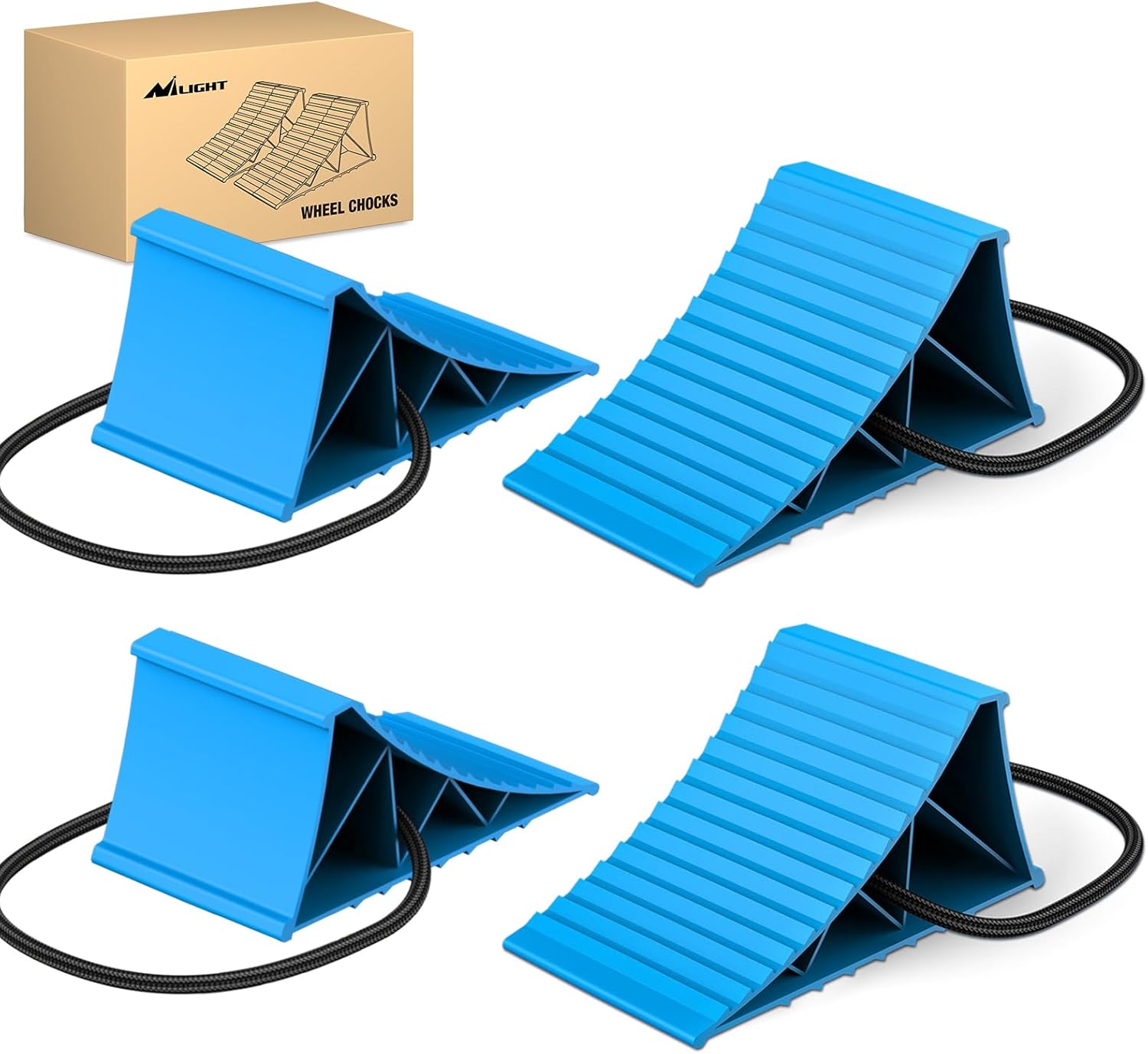 Nilight Wheel Chocks, Heavy Duty Wheel Stopper for Car, Truck, RV, Trailer, Caravan, Motorcycle, 8.7" x 4.8" x 4.2", 4-Pack(Blue)