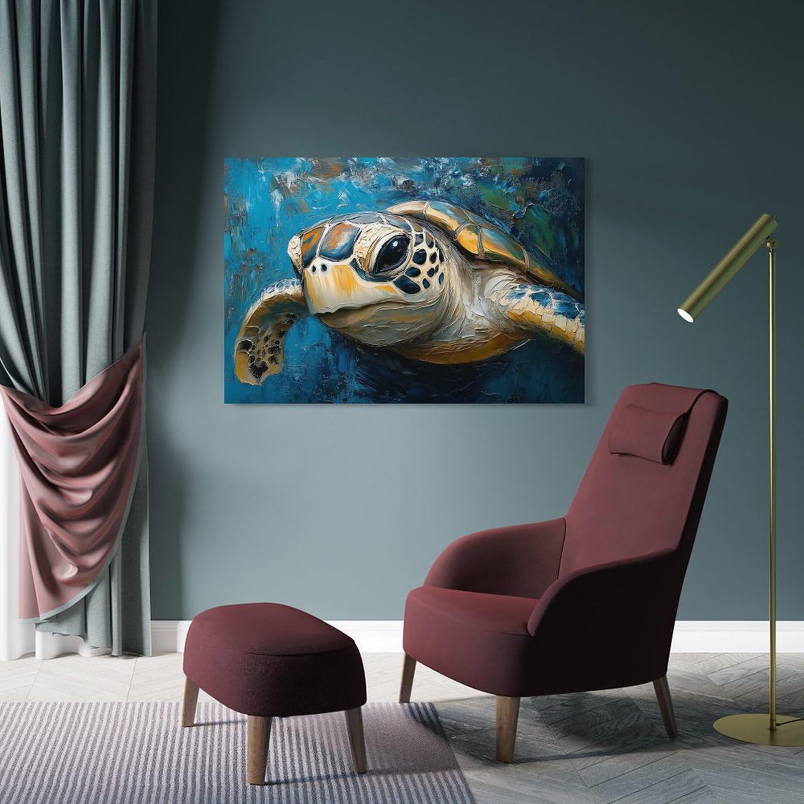Junmoney Frame-Style-22 Sea Turtle Painting Room Decor Wall Art 08X12inch(20X30cm), For Lounge Decor, Offices Or Entryway Styling, A Flexible Wall Accent For Shared Spaces