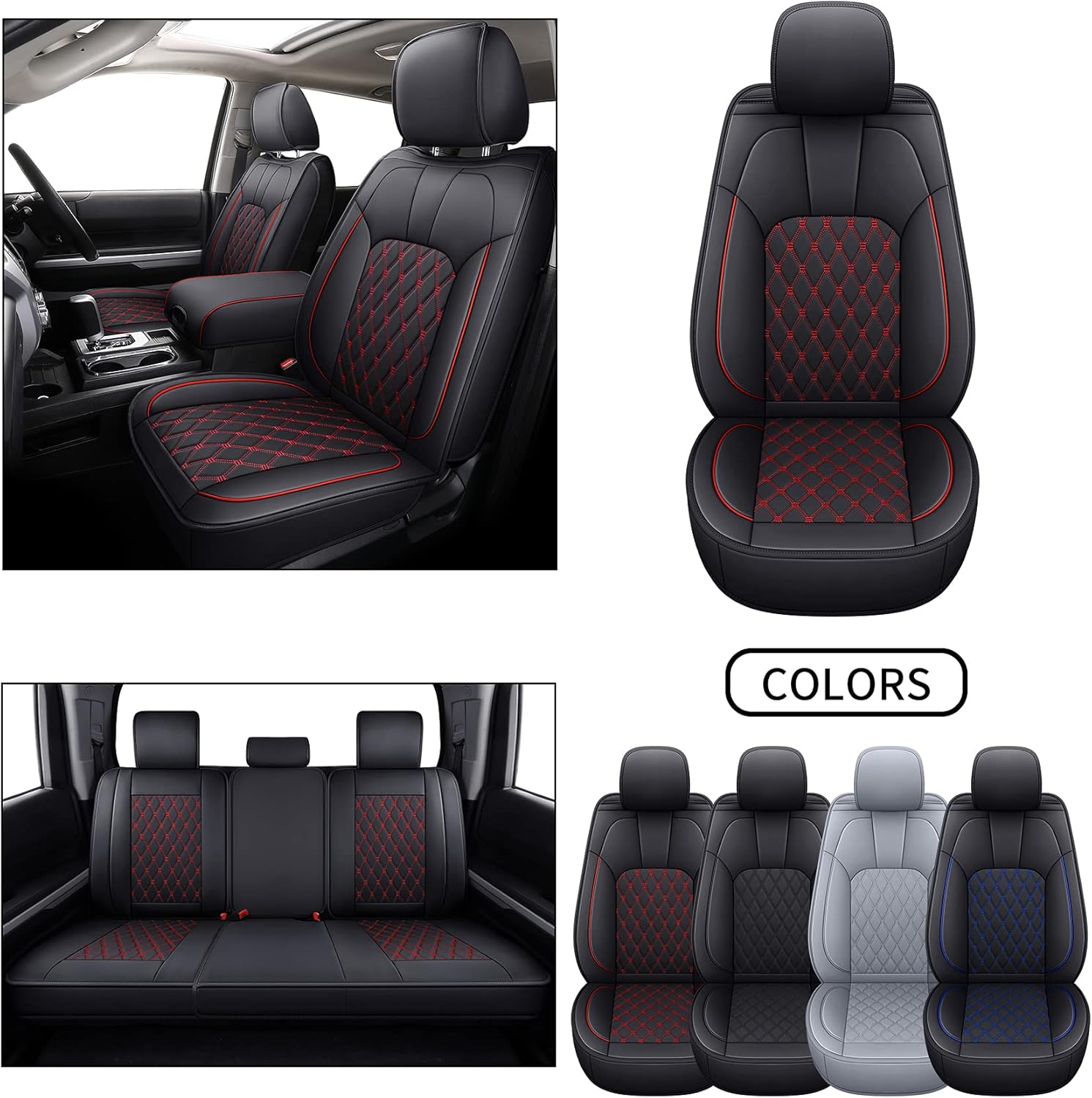 LUCKYMAN CLUB for 2022-2025 2026 Tundra Pickup Trucks Car Seat Covers X05-T3-2 Full Set Accessories, Fit Crew/Crewmax/Extended/Double Cab with Waterproof Faux Leather (Black&Red Full Set)