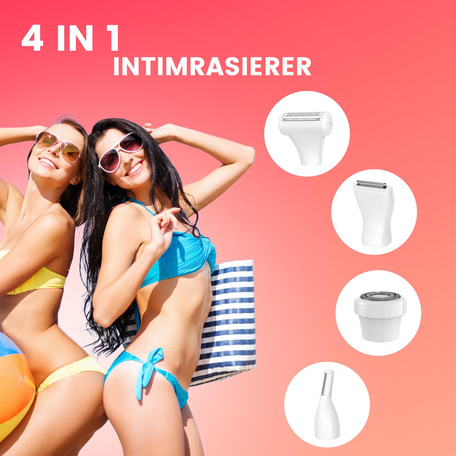 MAXGROOM Intimrasierer für Frauen,4-in-1 Elektrischer Körperrasierer Damen,Nass-Trocken Bikini Trimmer,Körperhaartrimmer für Augenbrauen,Gesicht, Intimbereich,Akku Elektrorasierer mit LED (Mehrfarbig)