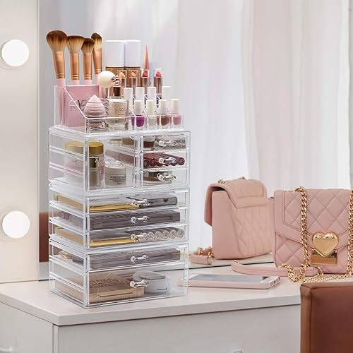 Miniatura 4 de Sorbus Organizador de maquillaje y joyería para guardar cosméticos y joyas, diseño espacioso, ideal para baño, tocador, tocador y encimera (XL)