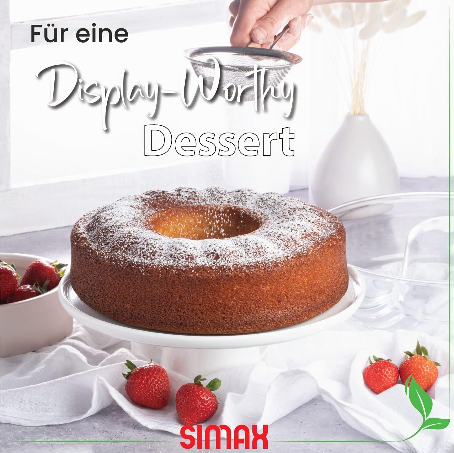 SIMAX Gugelhupfform aus Glas, flach (12,1 cm), hitze-, kälte- und stoßfest, für 8,4 Tassen, hergestellt in Europa, ideal für Ringkuchen, Pudding, Desserts, Affenbrot und mehr Küche, Haushalt & Wohnen