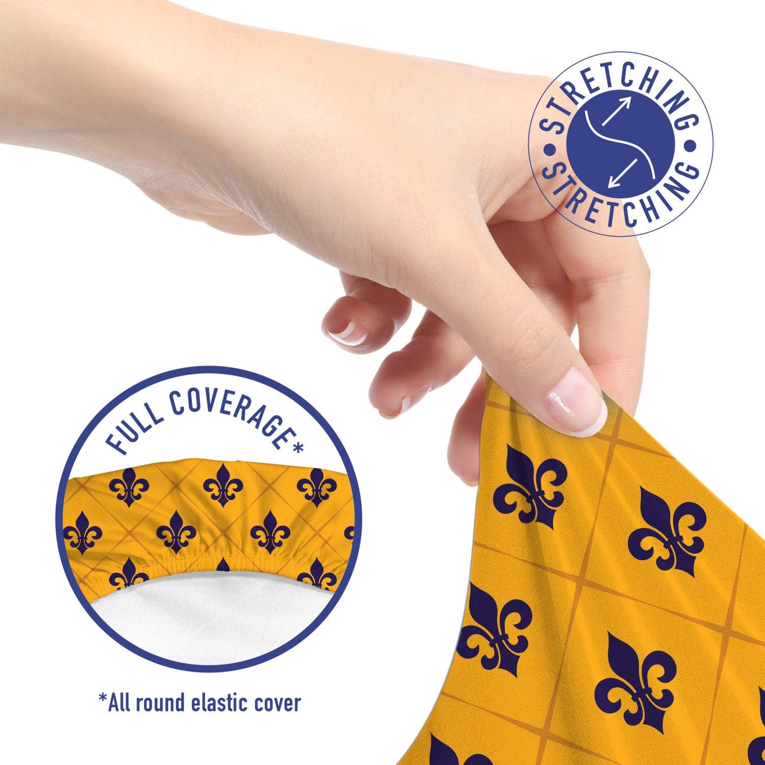 Ambesonne Fleur De Lis Office Chair Slipcover, Checkered Pattern Historical Lily Motifs Retro Emblem Floral Design, Protective Stretch Decorative Fabric Cover, Standard Size, Marigold Purple