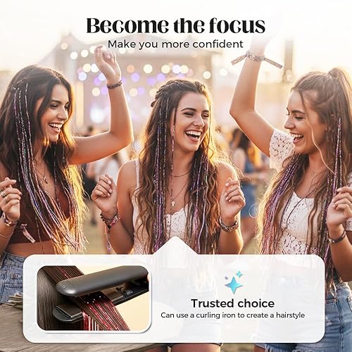 Miniatura 6 de 12 extensiones de cabello con clip, color champán, extensiones de cabello de oropel con clip, extensiones de cabello con purpurina para niñas y