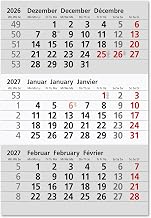 Ersatzkalendarium - Kalenderblock - (magnetisch) für 2 Jahre (2026 2027 2028) - passend für 3-Monats-Tischkalender Edelstahl - Stehkalender - Aufstellkalender - Bürokalender - Truento