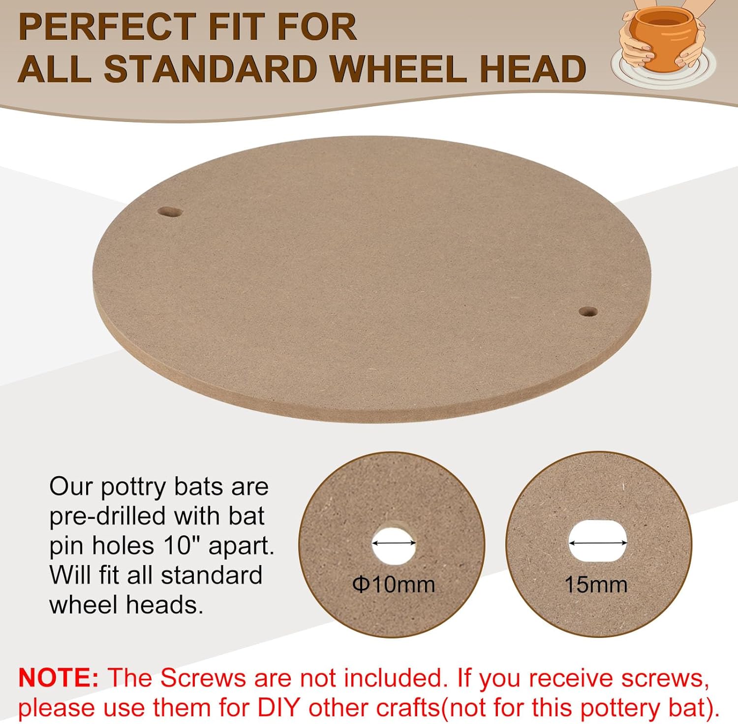 PATIKIL 4 Pack 12" Pottery Wheel Bat, 1/3" Thick Round Pottery Bat System, Pre Pin Holes 10" Apart for All Standard Pottery Wheels