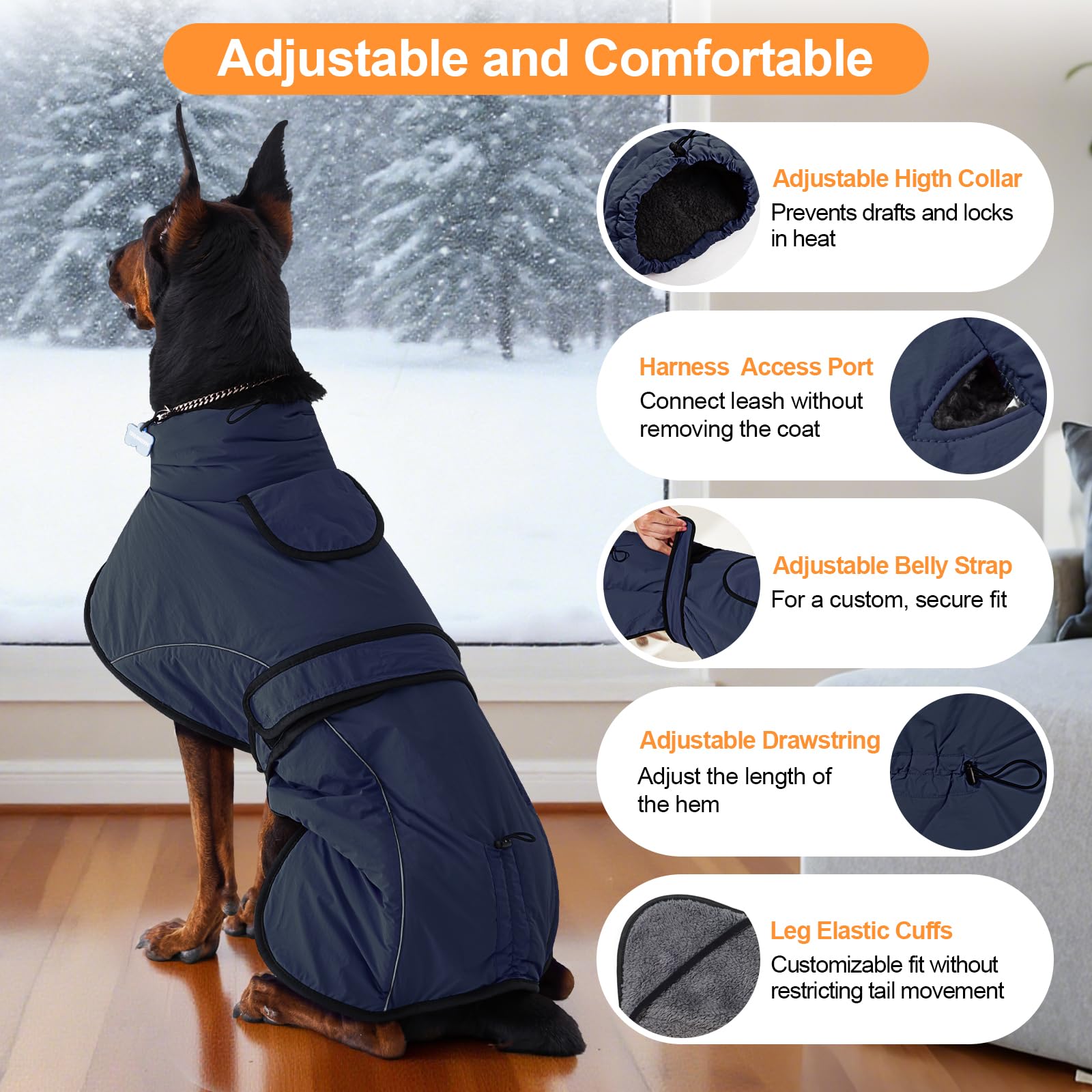 Dotoner Cappotto Impermeabile per Cani,Cappottino Cani,con Foro Guinzaglio e Bande,Giubbotto cane Antivento Invernale Termico con Bretchie Regolabile per Cane Taglia Piccola, Media e Grande