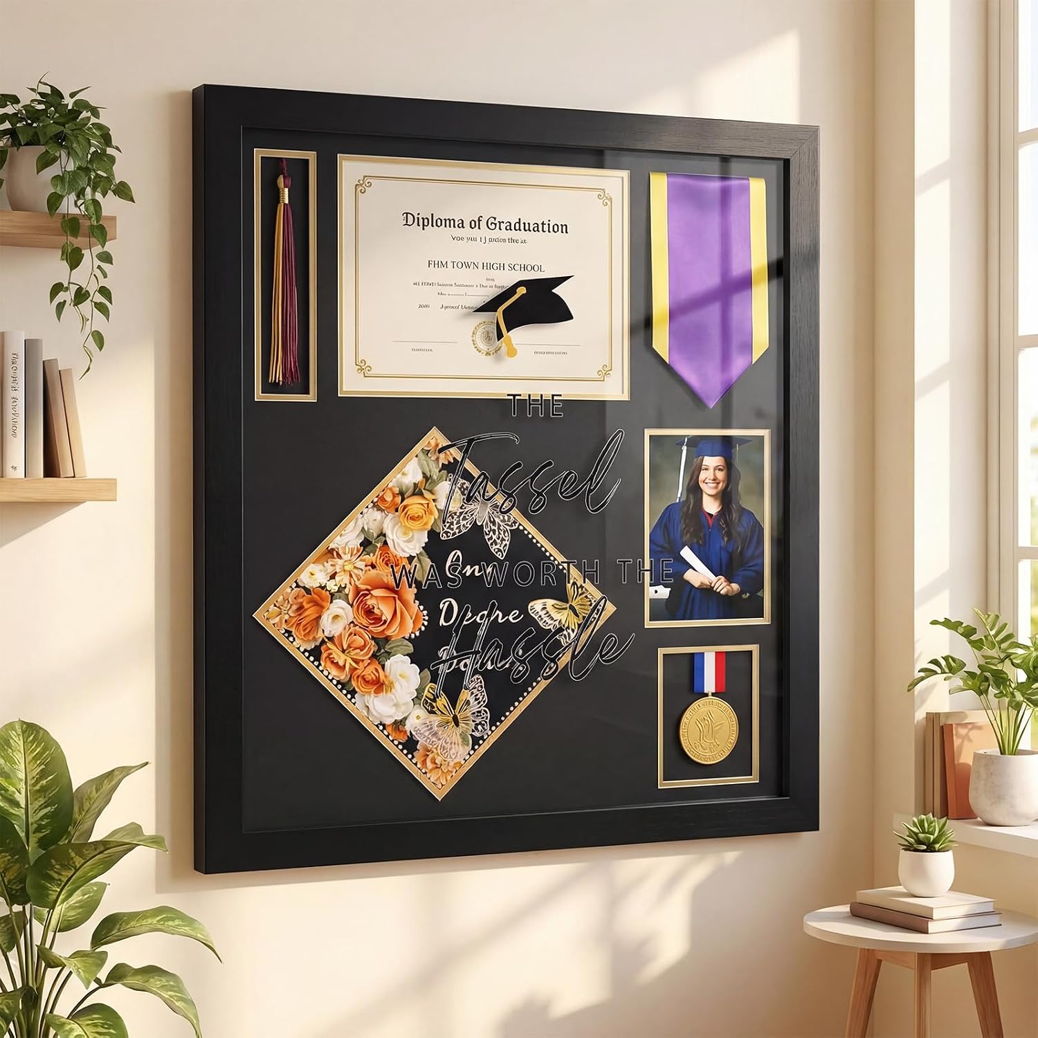 Sintuff Graduation Shadow Box 23x27 Inch Class of 2026 Display Case for 8.5x11 Preserve Diploma 5x7 Photo Cap Tassels Stole and Medal Holder for Graduation Keepsake Memory Box