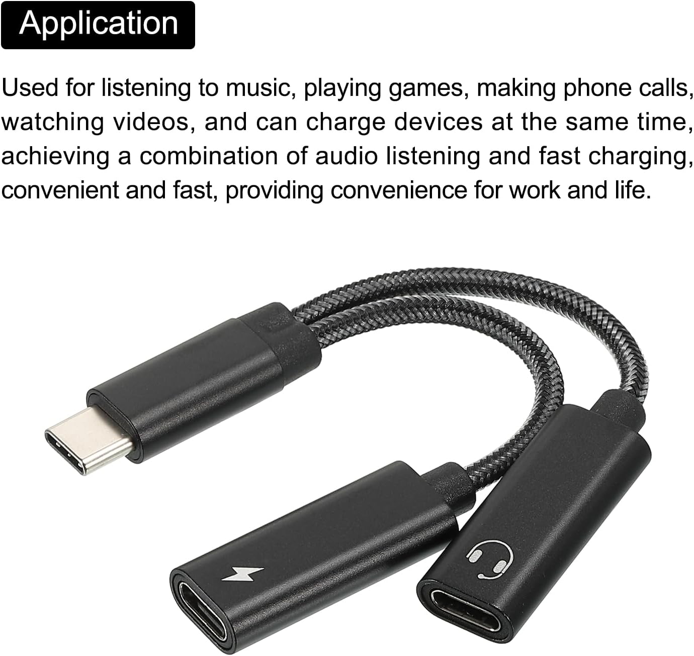 MECCANIXITY USB C to Type C Headphone and 60W PD Fast Charging Adapter 2 in 1 Hi-Res HiFi Audio Jack 32bit 384Khz for Phone, Black