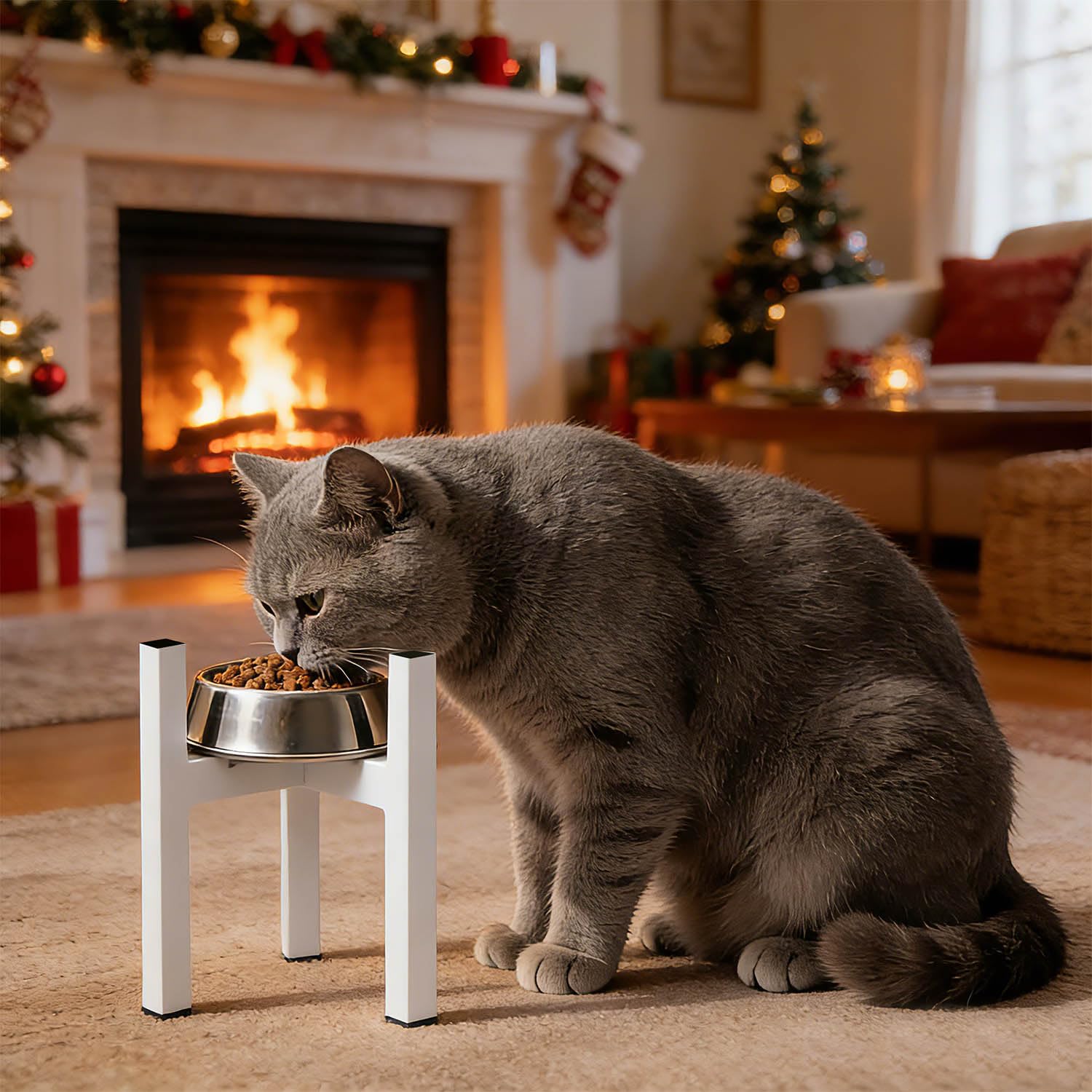 Soporte elevado para cuenco para gatos, bueno para aliviar la artritis de la digestión de gatos mayores, elevador de comedero de metal ajustable, se adapta a cuencos redondos de 5.1 a 7.4