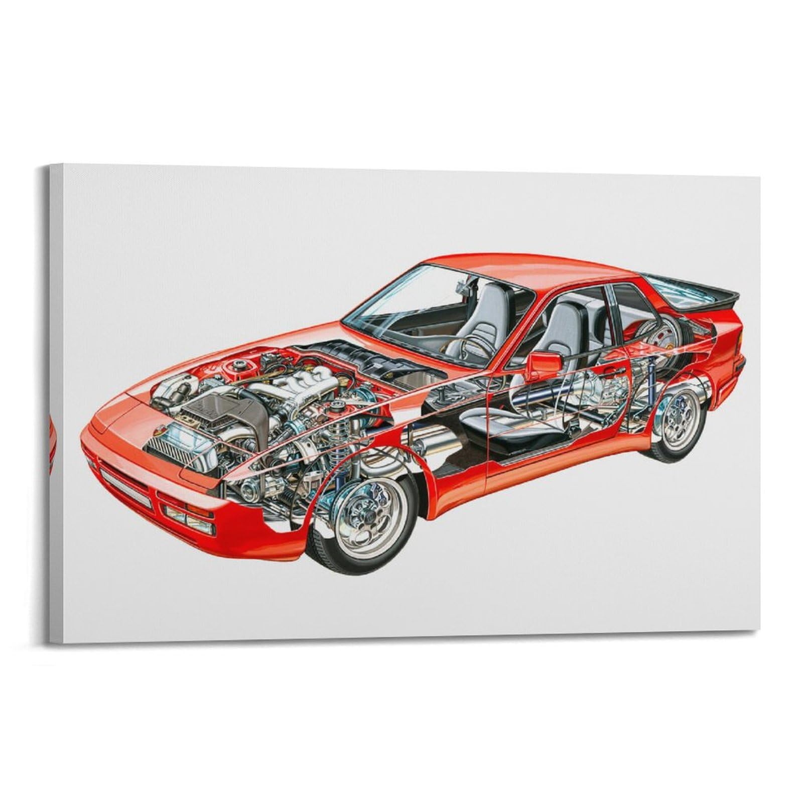 Qlls Frame-Style Sport Car 944 Turbo S Anatomy Chart Poster Decorative Canvas Family Bedroom Artwork Picture Painting 12X18inch(30X45cm)