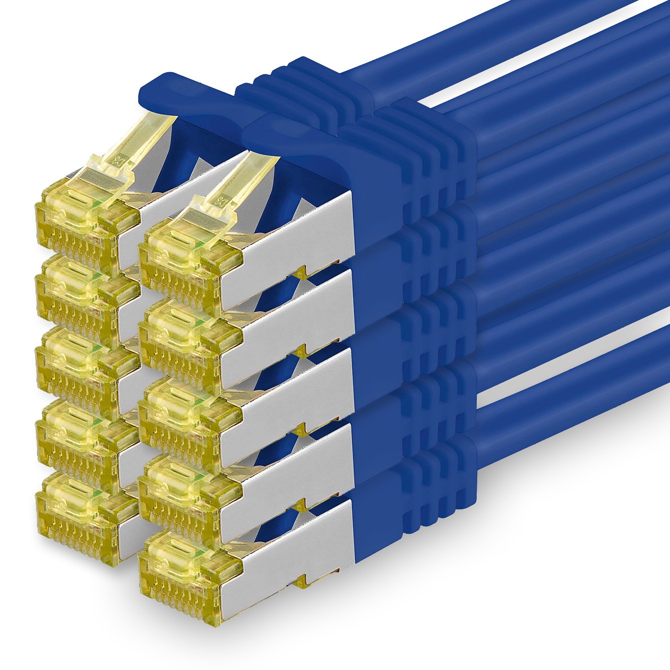 1aTTack.de Cat.7 Patch Cable Set S/FTP (PiMF) Ethernet LAN Network Cables 10 Gigabit/s High Speed 600 MHz with Locking Protection Halogen-Free (LSZH) Blue - 10 Pieces 2m