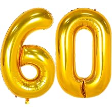42 Inch Large Gold 60-Balloon Number - 60th Birthday Decorations, Foil Mylar Big Helium Numbers Balloons for Birthday Anniversary Decorations Party Supplies