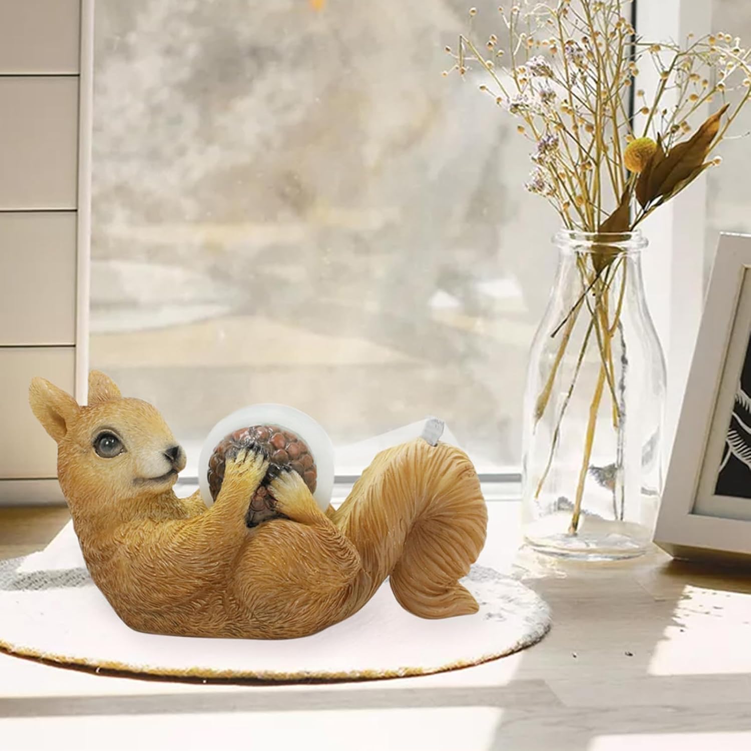 Tape Dispenser Roll Holder Funny Animal Office Supplies, Resin Desk Tape Cutter, Unique Desk Accessory (Squirrels)