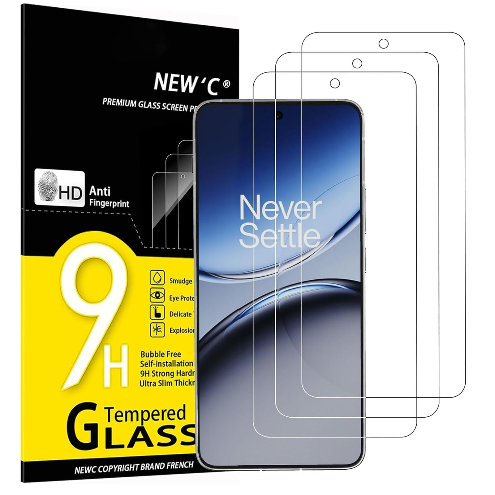 NEW'C 3 sztuki, Ochraniacz Ekranu do OnePlus Nord 4, Folia ochronna ze szkła hartowanego bez pęcherzyków powietrza, odporność na zarysowania