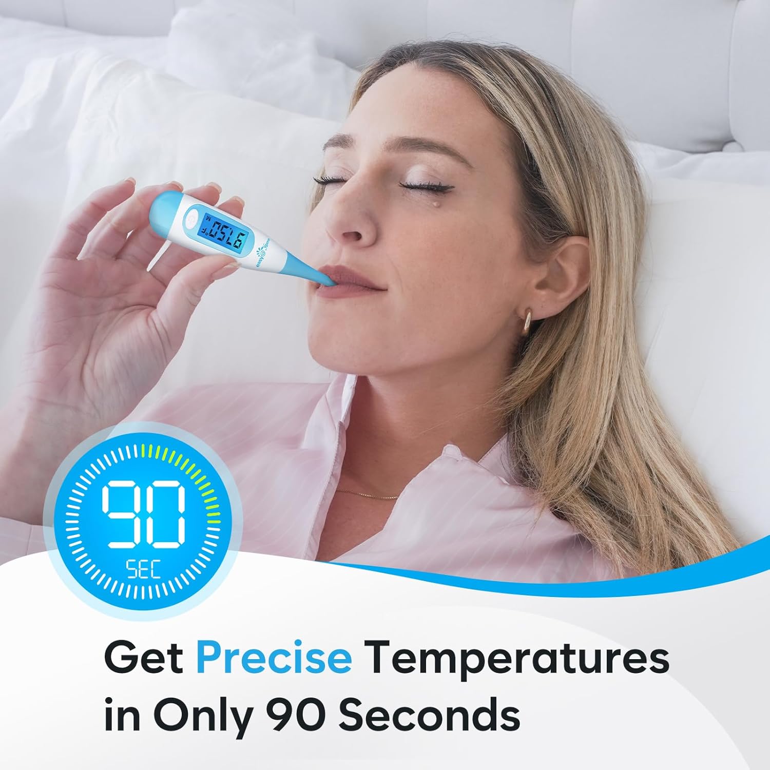 Easy@Home Digital Basal Thermometer for Ovulation: Backlight LCD Display 1/100th Degree High Precision BBT, Memory Recall, NOT Bluetooth Enabled – Scan Results with Premom Fertility Tracker App, Blue