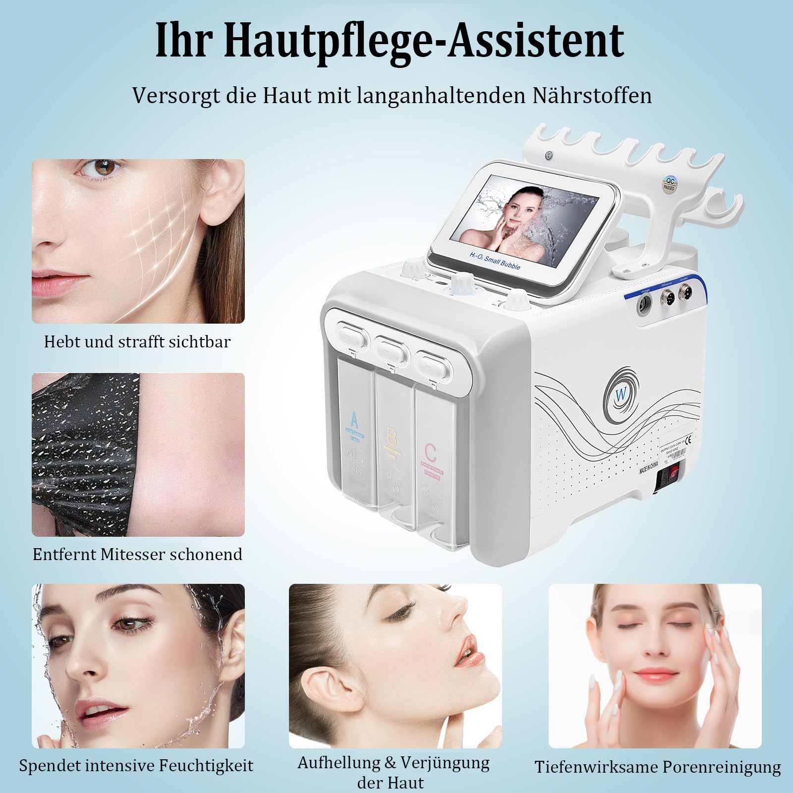 Hydrafacial Geraet Aquafacial 6 in 1 Microdermabrasion Porenreiniger Mitesserentferner Ultraschall Spray Kalthammer Wasserstoff Sauerstoff Hautpflegegeraet