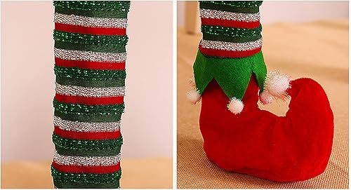 Miniatura 4 de 4 fundas de patas de silla de Navidad, medias de silla de elfo a rayas, calcetines de silla de Navidad, calcetines antideslizantes para patas de