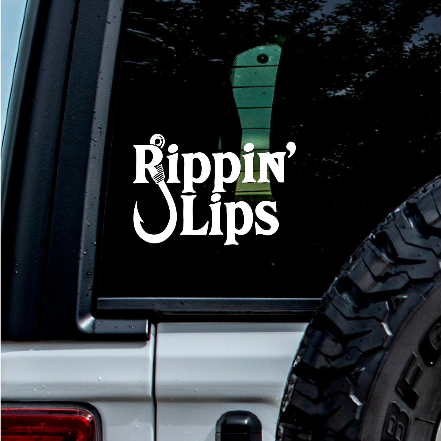 2 Pcs - No Background - Waterproof Car Sticker Decal of Rippin Lips Fishing Fisherman Art for Outdoor Enthusiasts and Nature Lovers (White, 5.5'' x 3.8'') |K18681WH