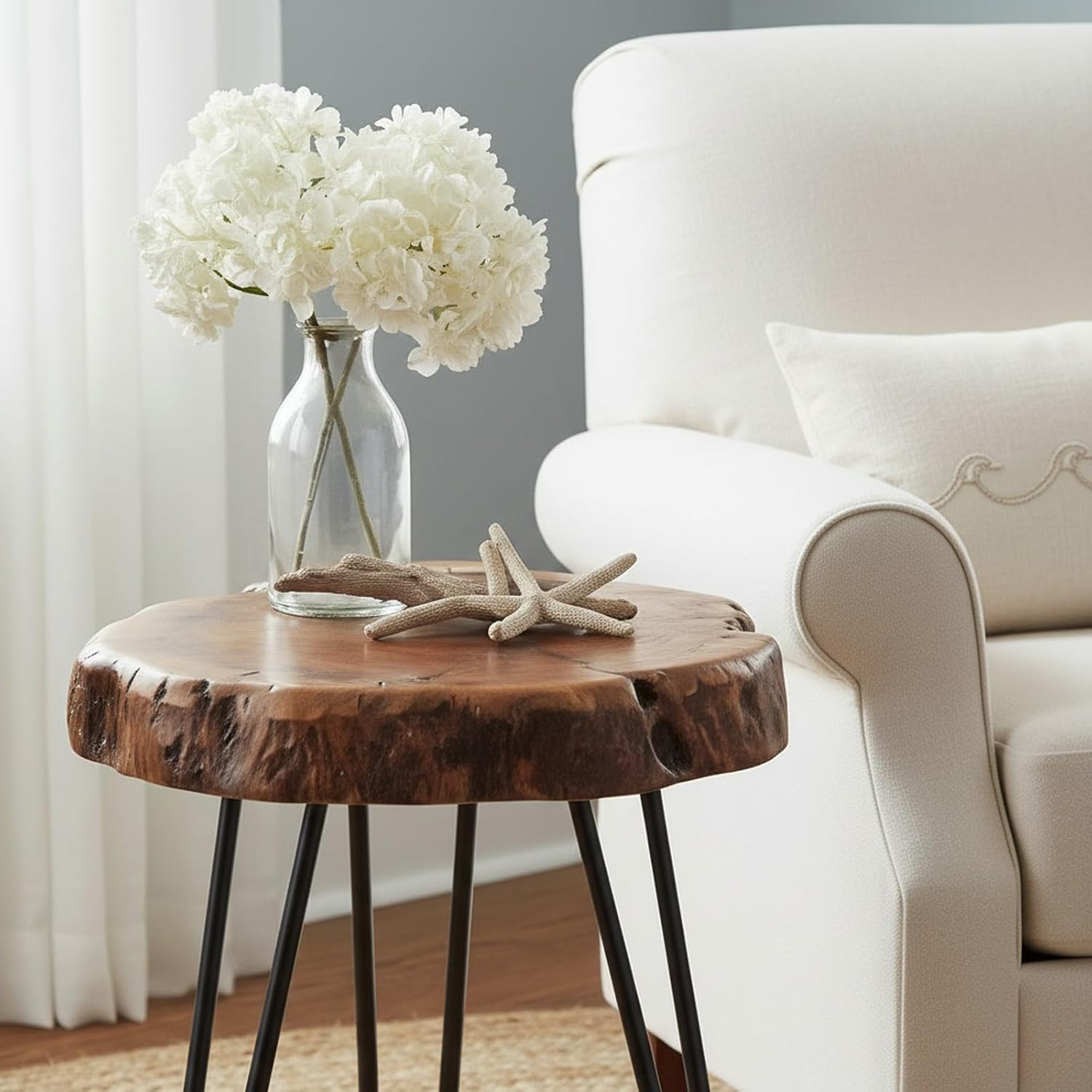 WELLAND Live Edge Side Table with Hairpin Legs 13" W x 12" D x 16" H