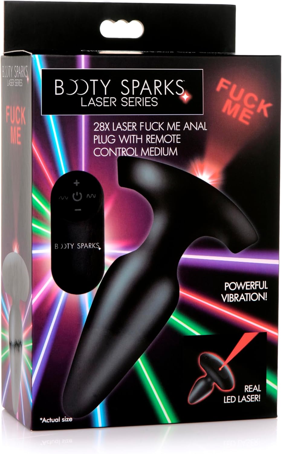 BOOTY SPARKS Laser Series 28X Medium F*ck Me Vibrating Anal Plug with Remote for Women, Men, & Couples, Anal & Prostate Massager Adult Toys, Easy to Clean & Recharge, Premium Silicone Butt Plug - MED