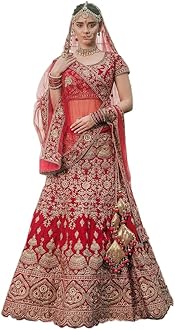 libzuWomen's Satin Embroidered Semi-stitched Lehenga Choli