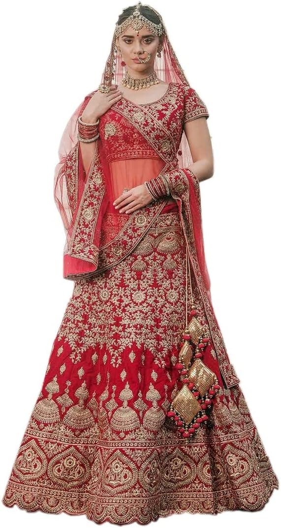libzuWomen's Satin Embroidered Semi-stitched Lehenga Choli
