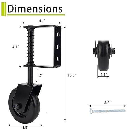 Miniatura 10 de Kit de ruedas de puerta de 4.3 pulgadas con resorte para cercas de madera o rueda de puerta de granja, soporte de puerta enrollable resistente para