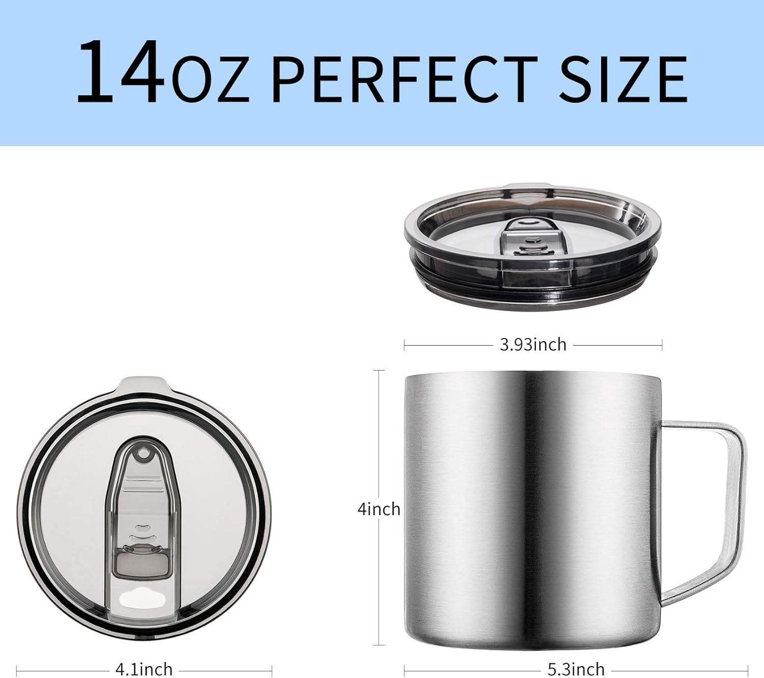 60% оƒƒ Dіѕсоunt Lafaso 14OZ Stainless Steel Insulated Coffee Mug With Handle,Double Wall Vacuum Travel Coffee Mug With Lid, Powder Coated Cup Equipped With 2 Lids (stainless steel, 6 Pack)