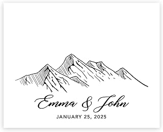 Andaz Press Custom Large Canvas Wedding Guest Book Alternative, 16 x 20 Inches, Monochrome Woodland Mountains Horizontal Personalized Sign Our Canvas Guest Book Signs For Wedding Rustic Woodland Theme