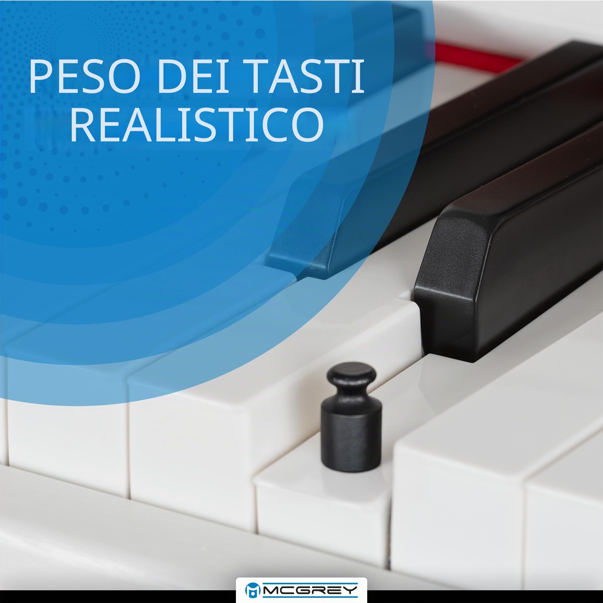 McGrey DP-19 WM Set E-Piano - 88 tasti pesati con meccanica a martello e dinamica di tocco - 8 suoni - copritastiera - incl. panca da pianoforte, cuffie e scuola di pianoforte - Bianco opaco